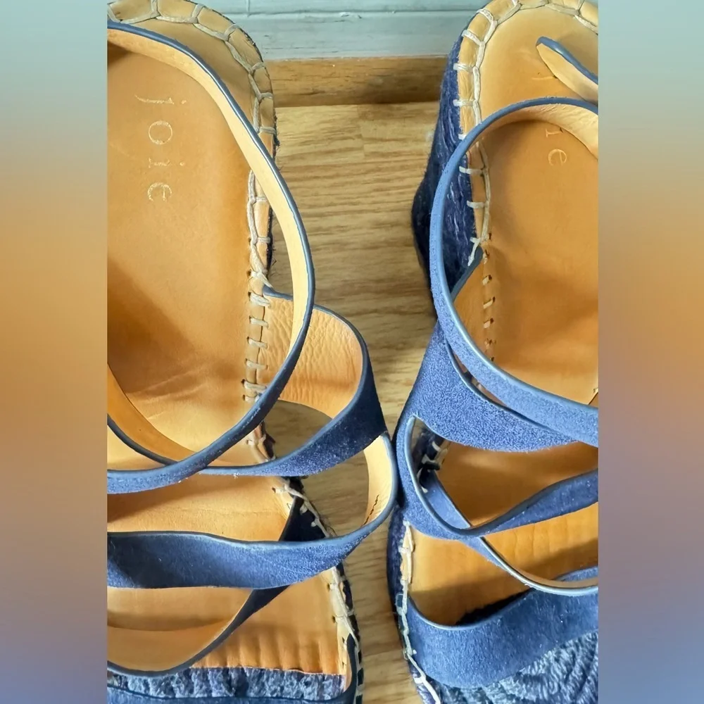 Joie Kaelyn Espadrille Wedge Ankle Strap Open Toe Blue cloud straps Sandal 39